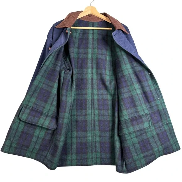Colebrook Mens Reversible Barn Chore Jacket Navy Blue Green Plaid Wool Small